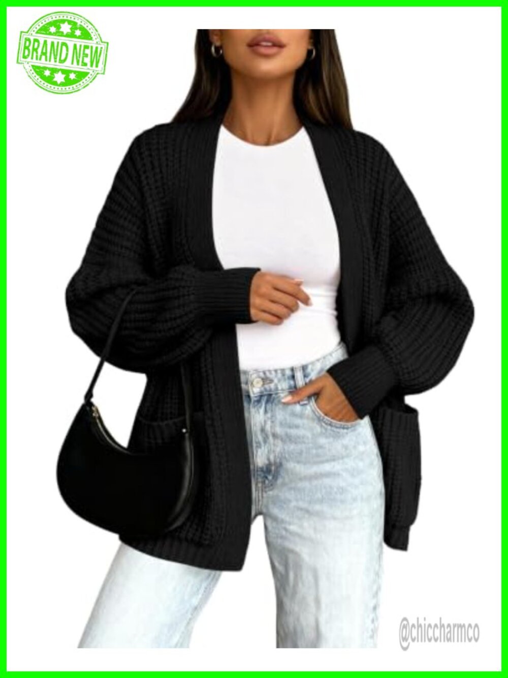 Slouchy Chunky Knit Cardigan Sweater with Pockets Oversized